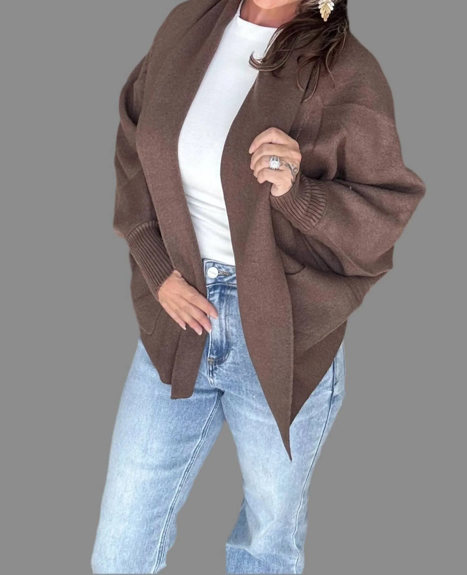 Batwing Sleeve Cardigan In Mocha