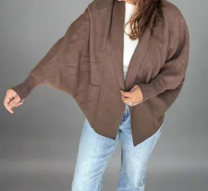 Batwing Sleeve Cardigan In Mocha