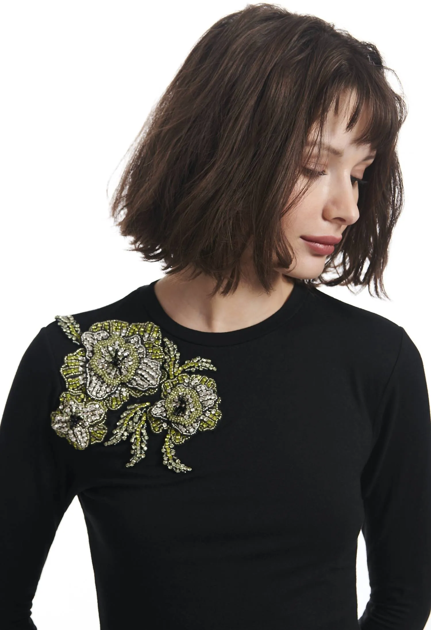 Bead Rasette Sweater In Black Multi