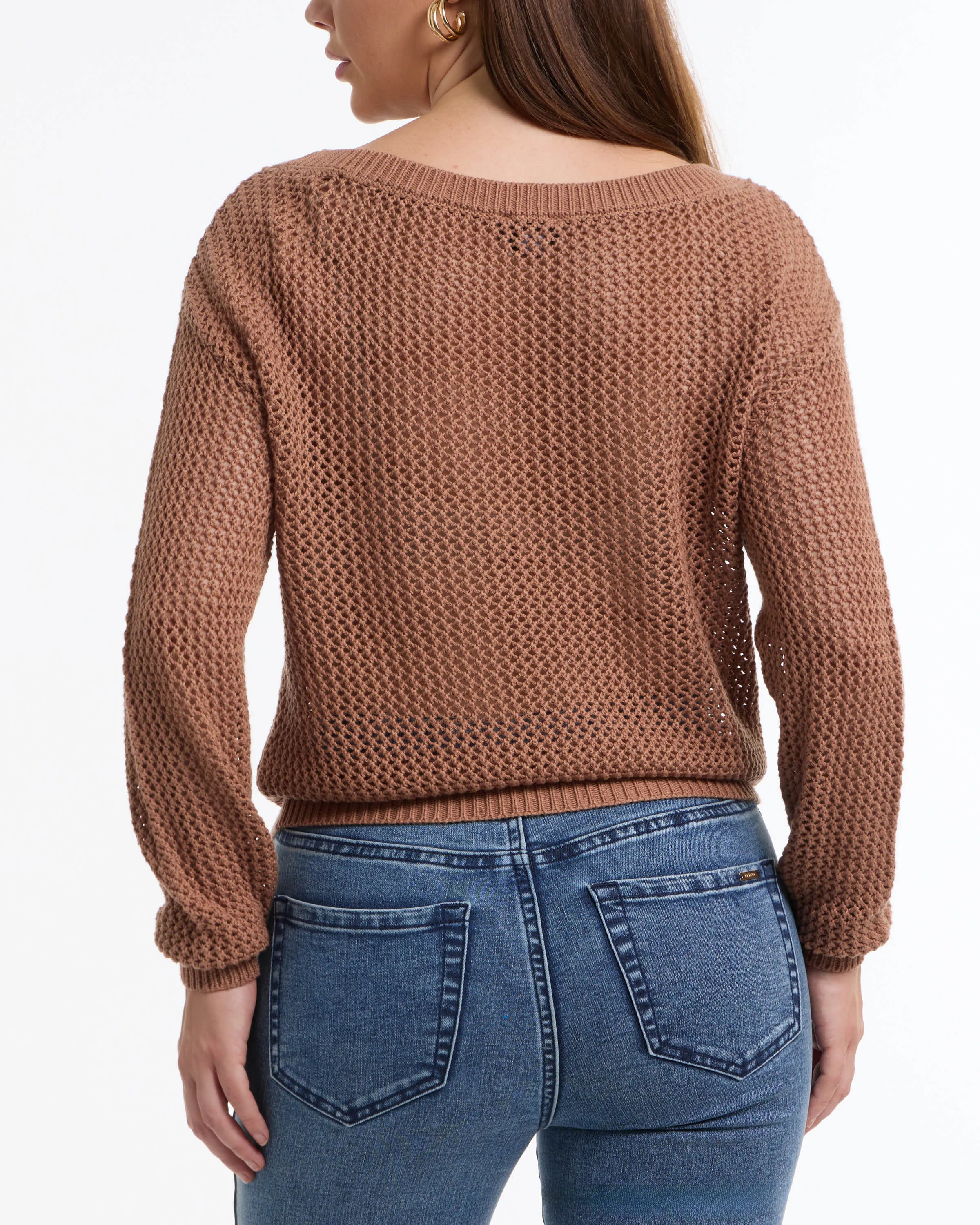 BEBE Women's Open Knit Pocket Detail Sweater