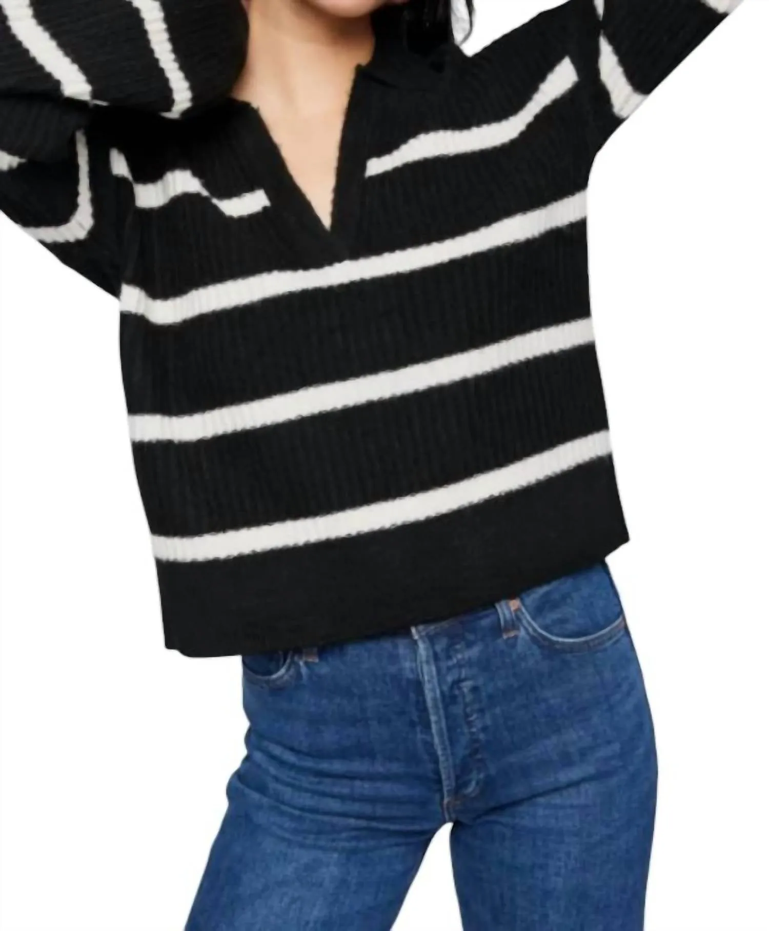 Beckett V Neck Sweater In Black Stripe