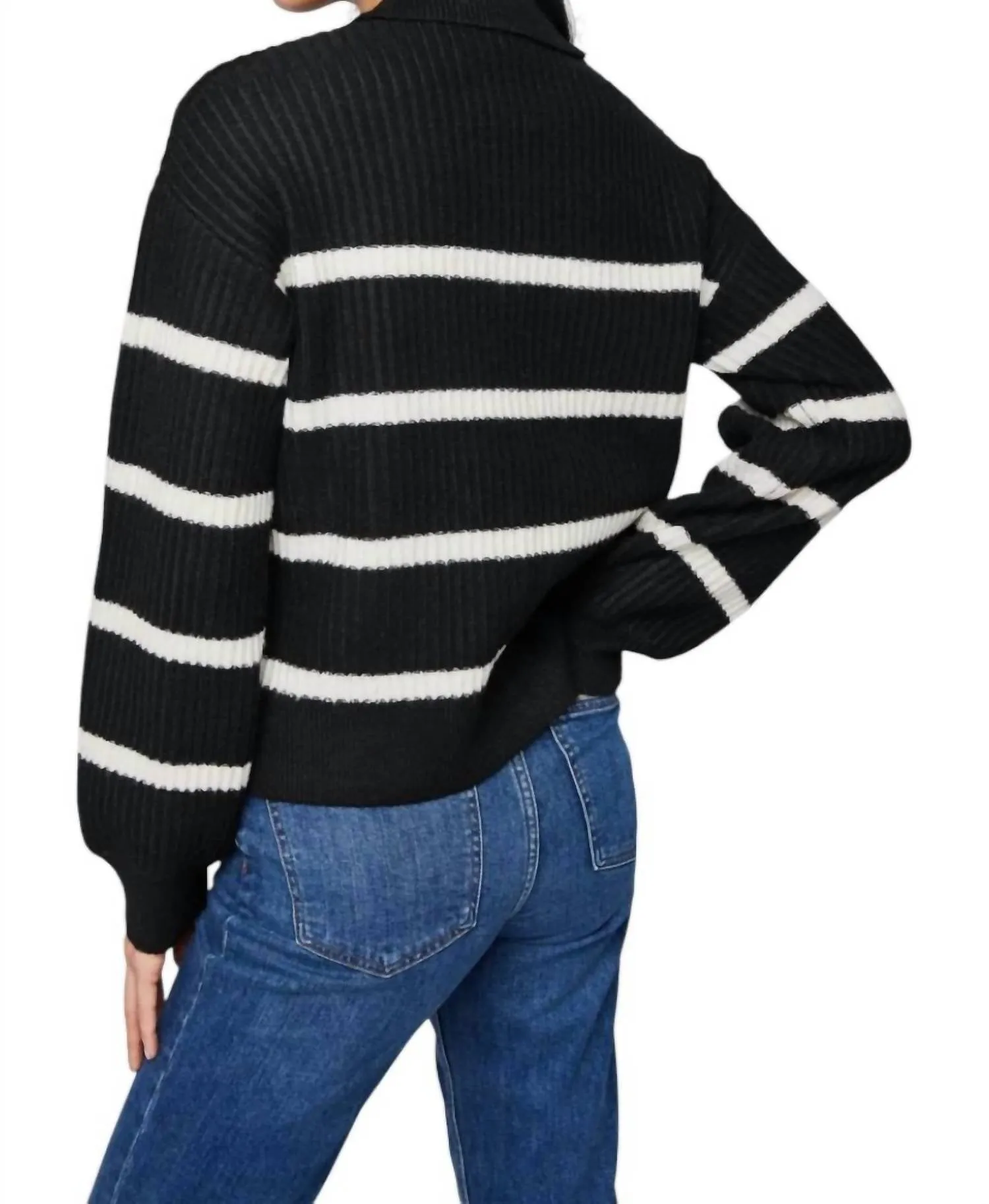 Beckett V Neck Sweater In Black Stripe
