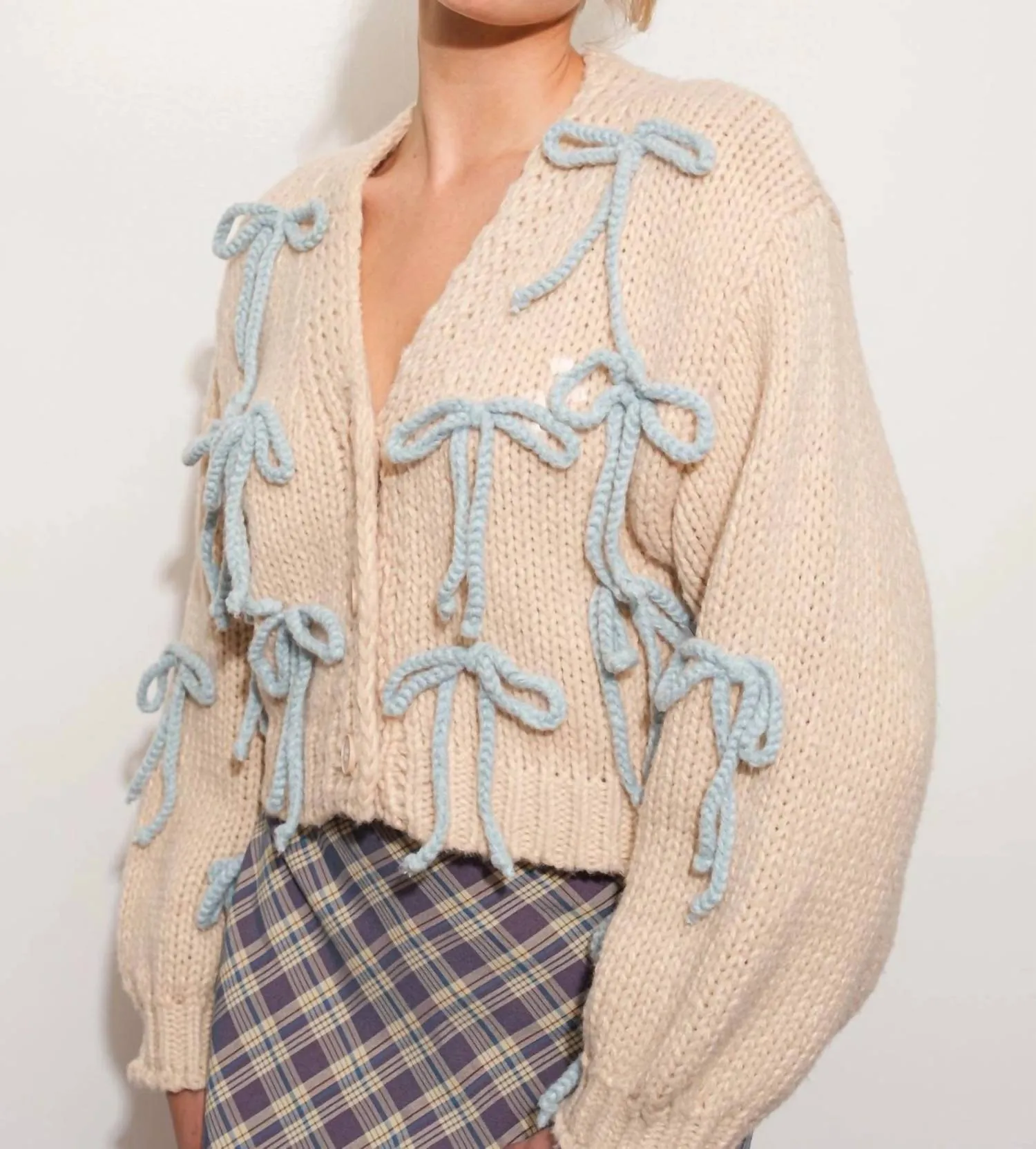 Beloved Bow Chunky Knit Cardigan In Sand