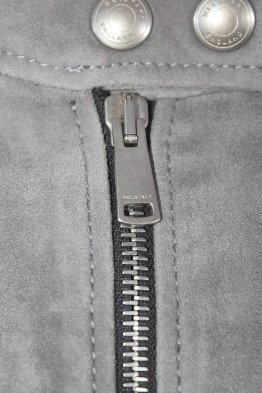 Belstaff Womens Leather Zipped Button Long Sleeve Mock Neck Jacket Gray