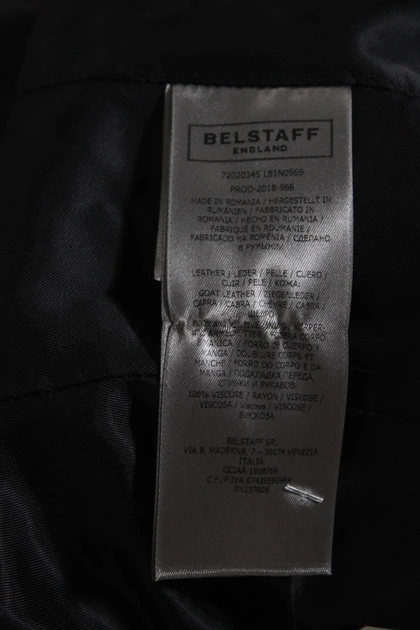 Belstaff Womens Leather Zipped Button Long Sleeve Mock Neck Jacket Gray