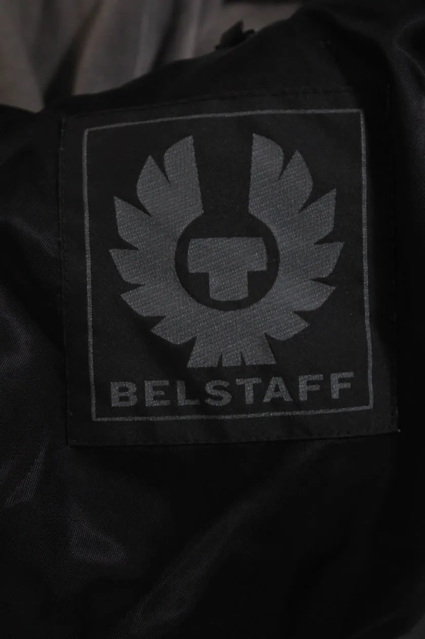 Belstaff Womens Leather Zipped Button Long Sleeve Mock Neck Jacket Gray