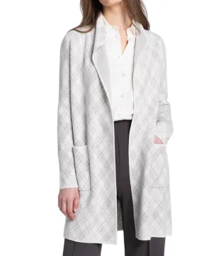 Bias Plaid Cardigan In Pearl/silver