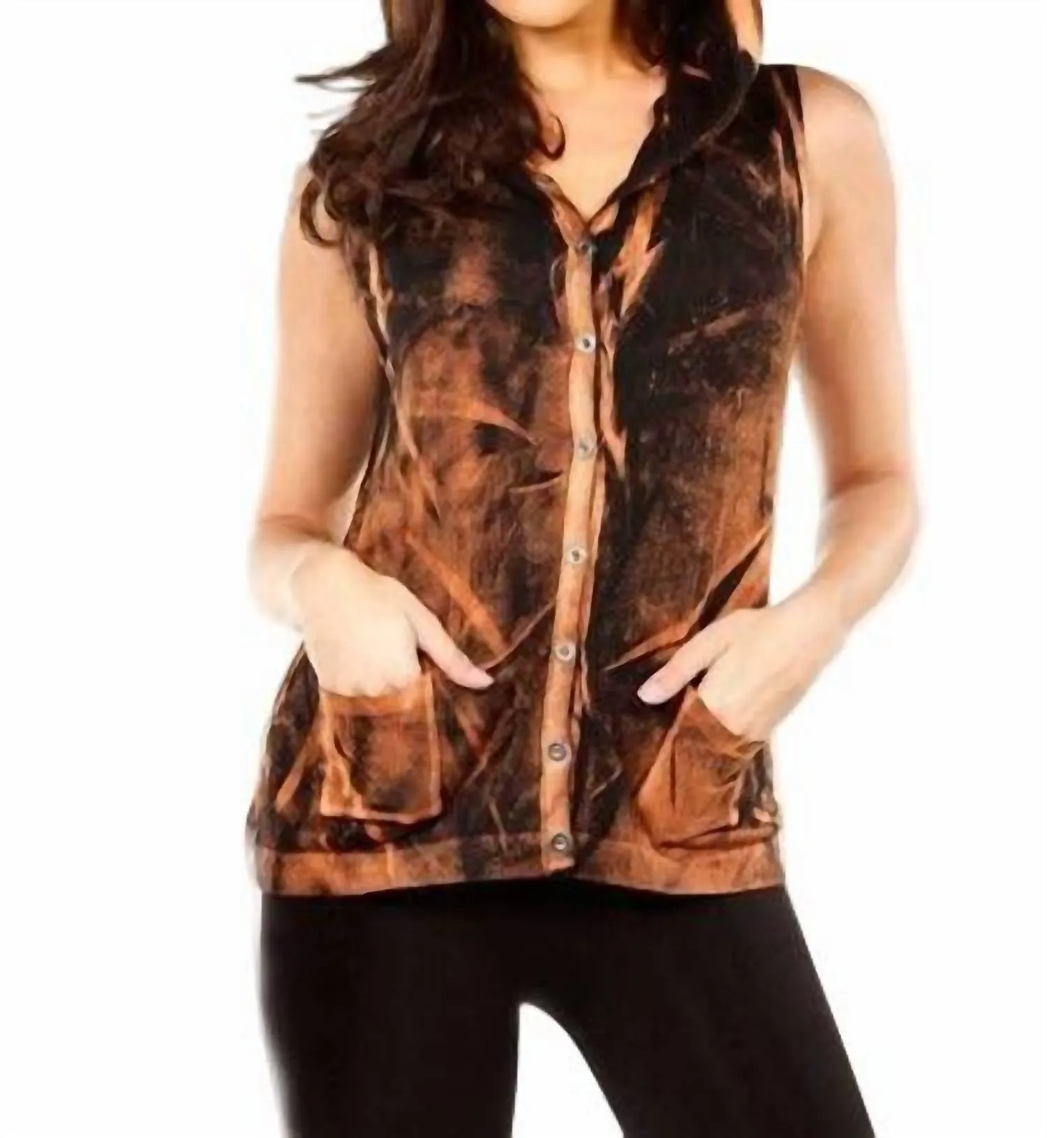 Bleach Snap-Front Hoodie Vest In Black