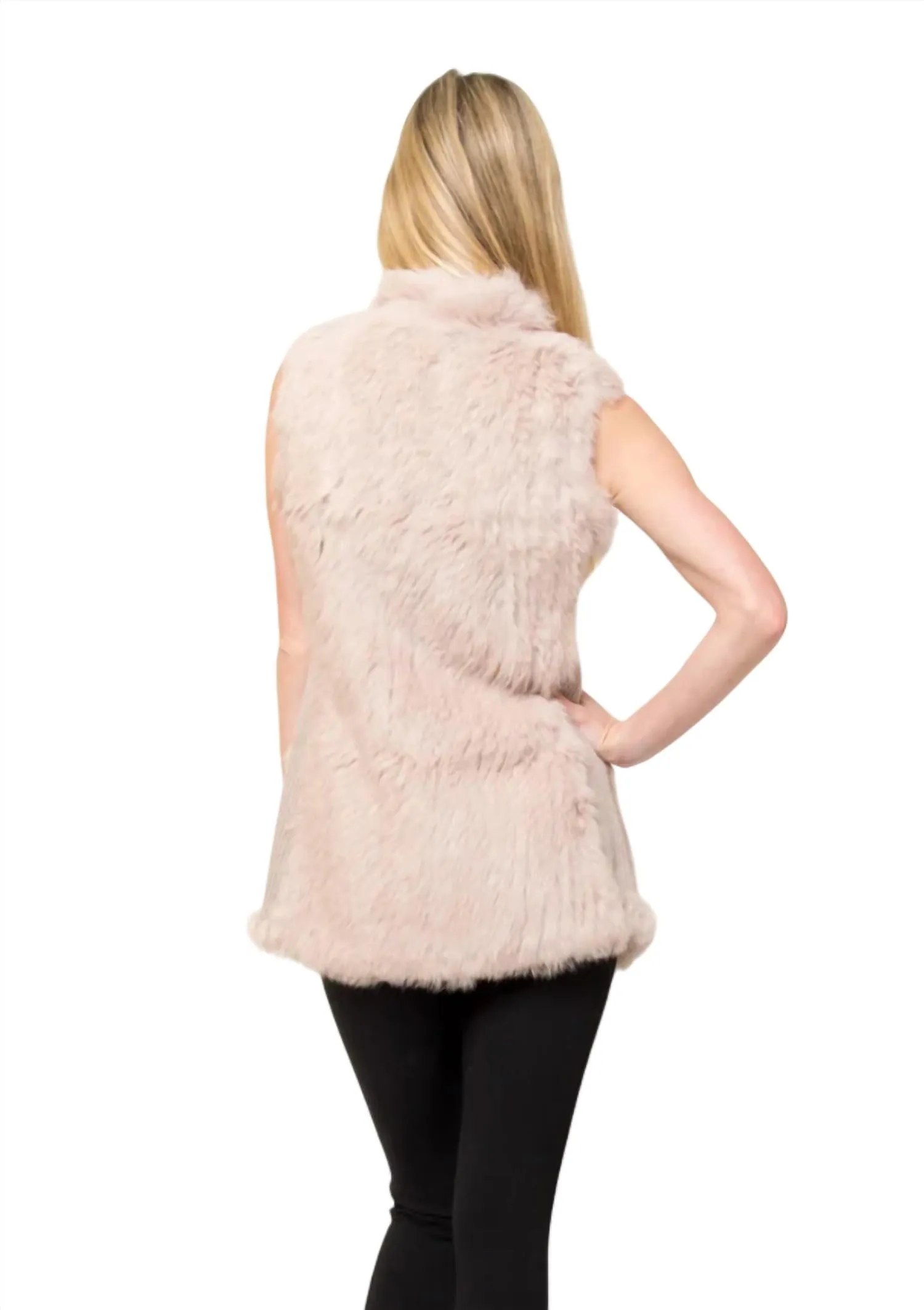Bloked Genuine Rabbit Fur Vest In Blush