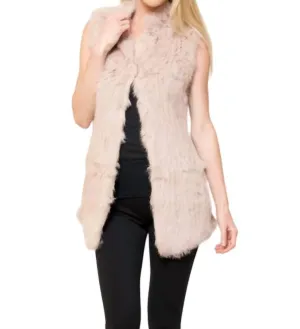 Bloked Genuine Rabbit Fur Vest In Blush