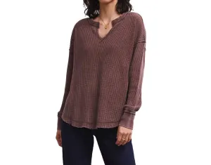 Borderline Cozy Thermal Notch V-Neck Longsleeve In Rich Oak