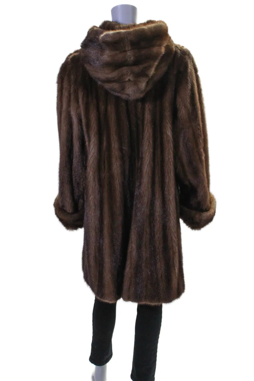 Borghese Womens Fur Textured Collared Buttoned Long Sleeve Coat Brown