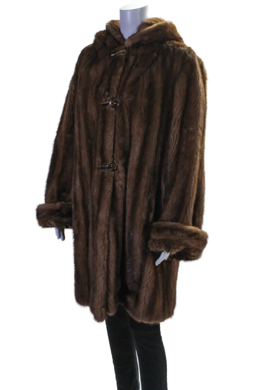 Borghese Womens Fur Textured Collared Buttoned Long Sleeve Coat Brown