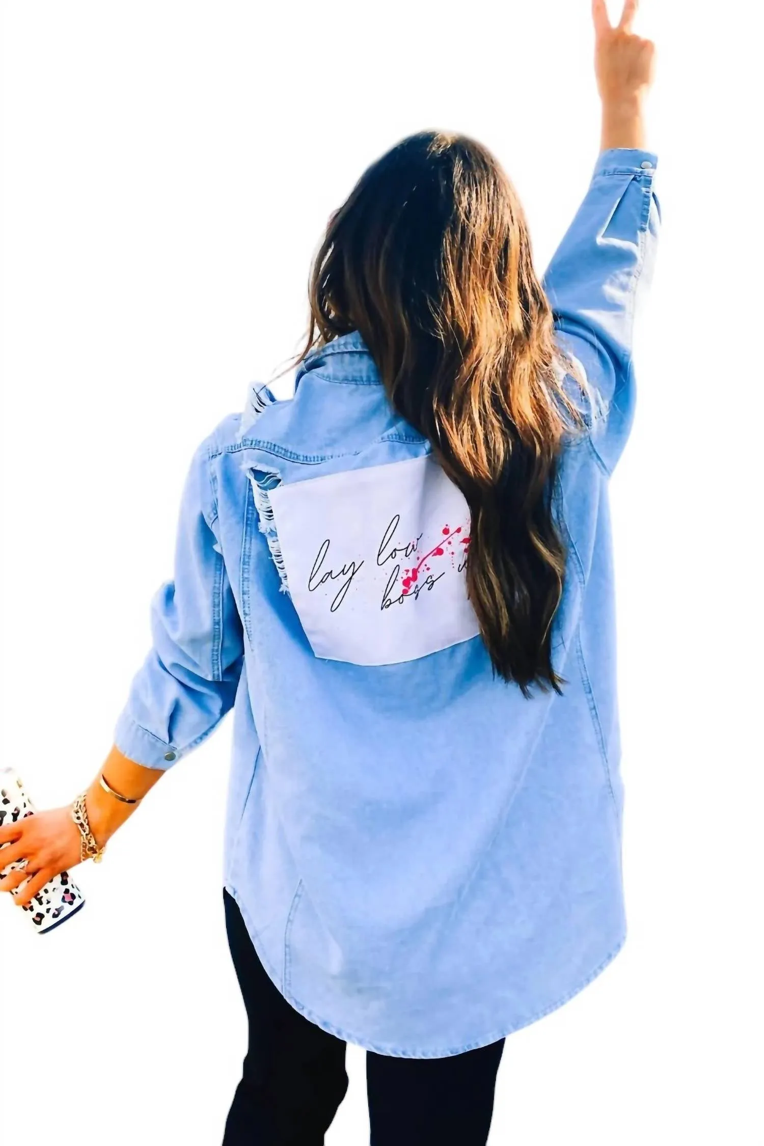 Boss Up Denim Shacket In Light Blue