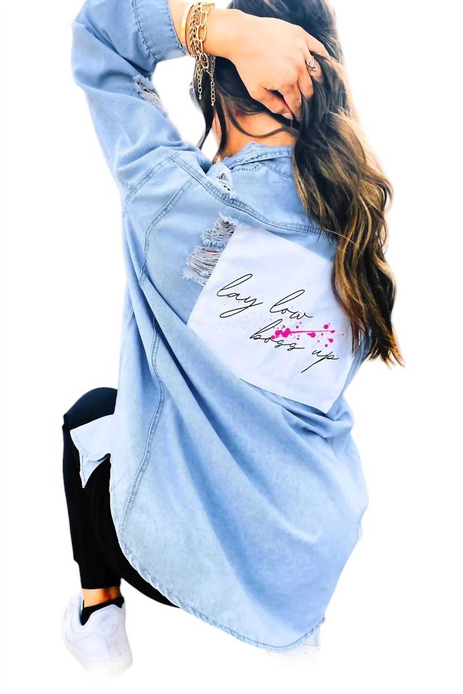 Boss Up Denim Shacket In Light Blue