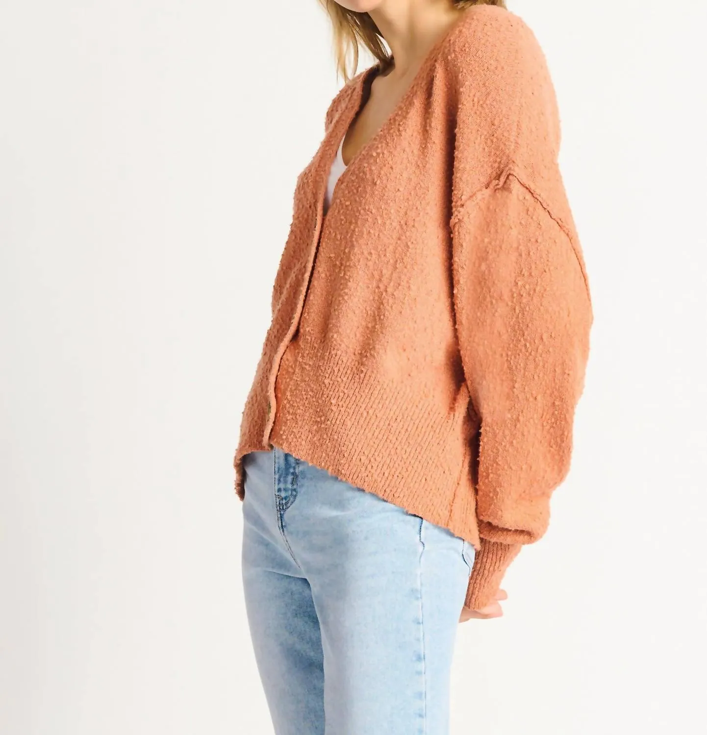 Boucle Button Front Cardigan In Orange