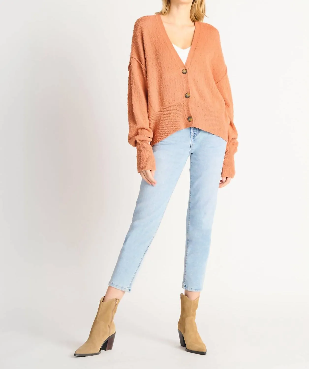 Boucle Button Front Cardigan In Orange