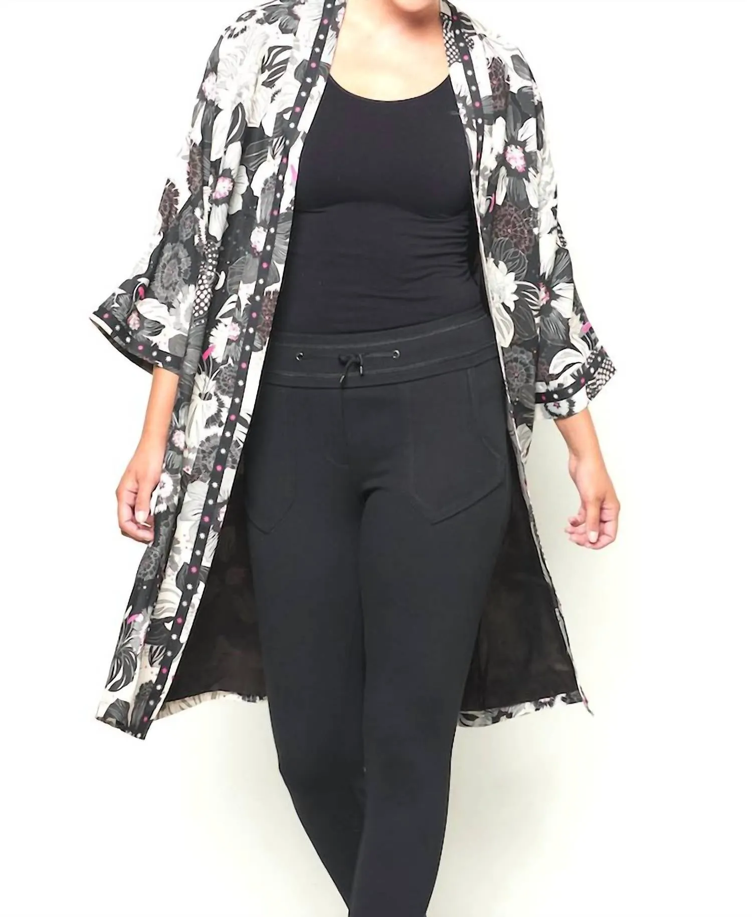 Brema Graphic Kimono Coat In Black Multi