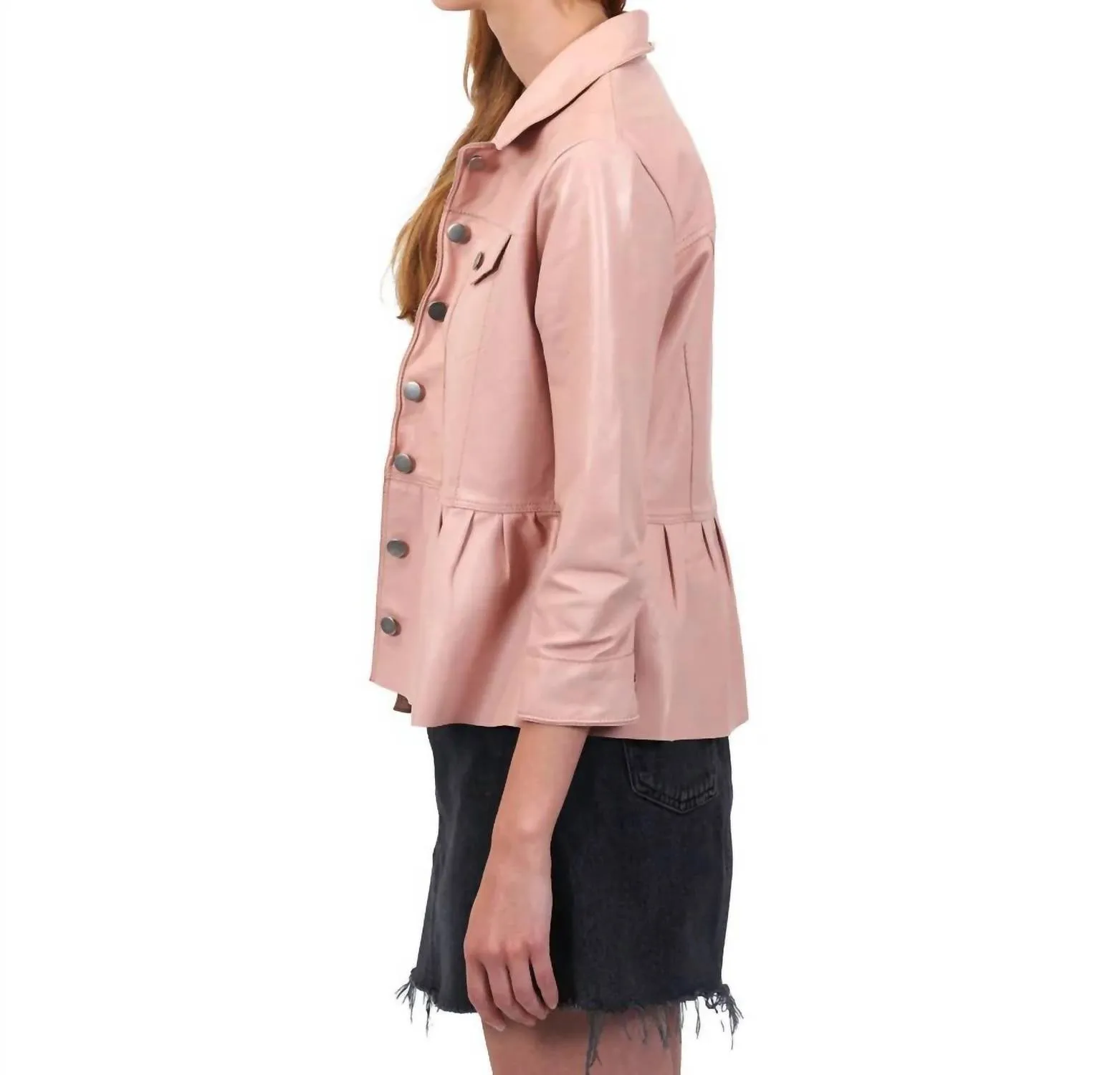 Brie Burnished Leather Peplum Jacket In Petal