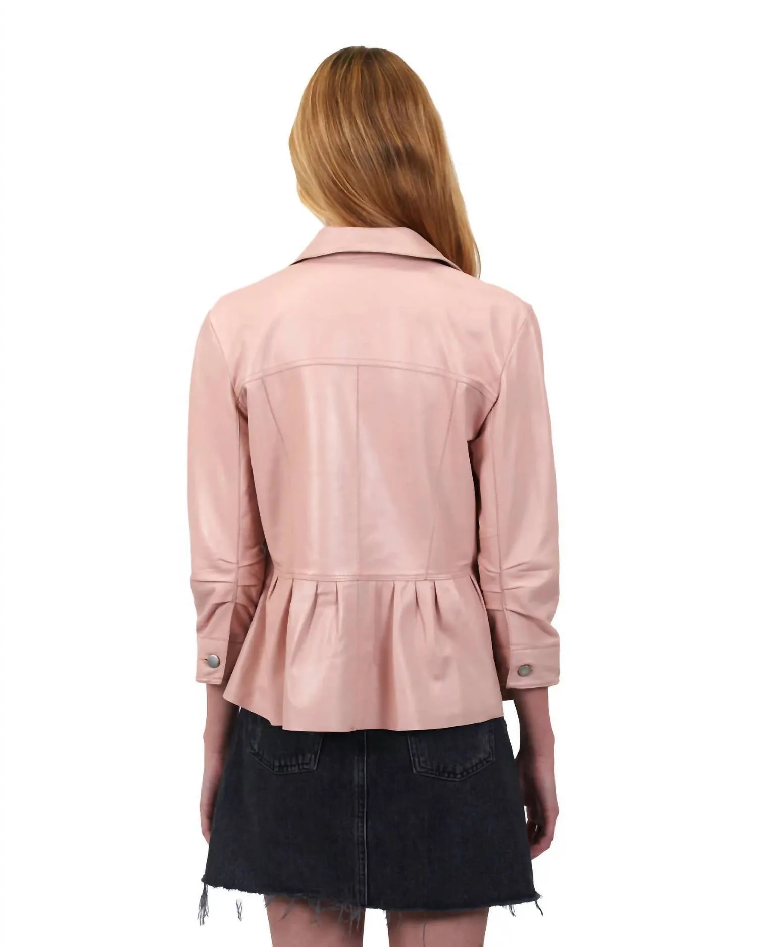 Brie Burnished Leather Peplum Jacket In Petal