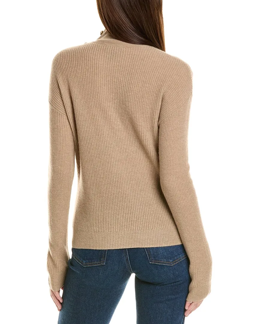 Bruno Magli Rib Button Shoulder Mock Nek Cashmere Sweater