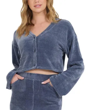 Brushed Cord Cardigan In Blue