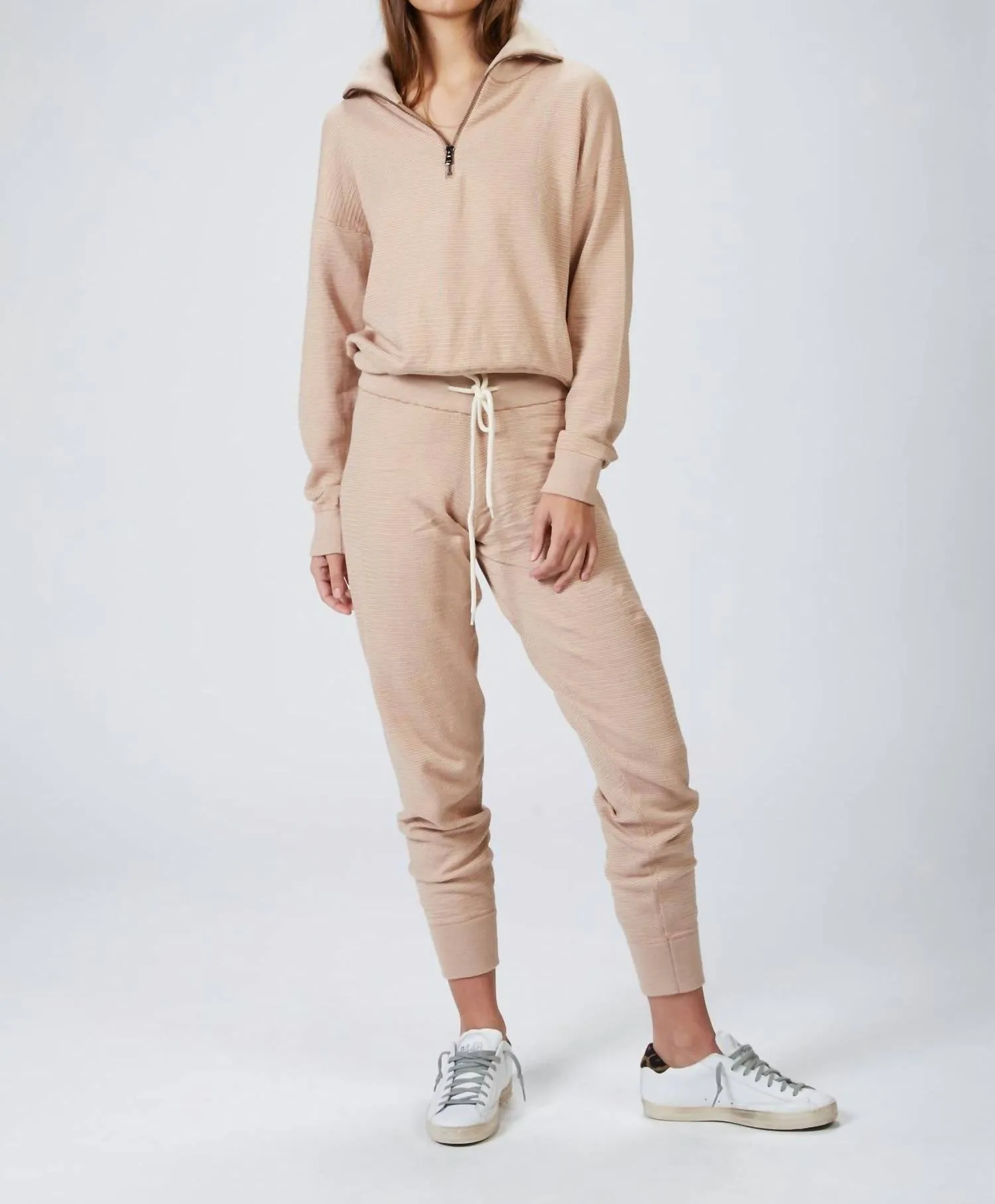 Buckingham Knit Half Zip In Praline Ivory