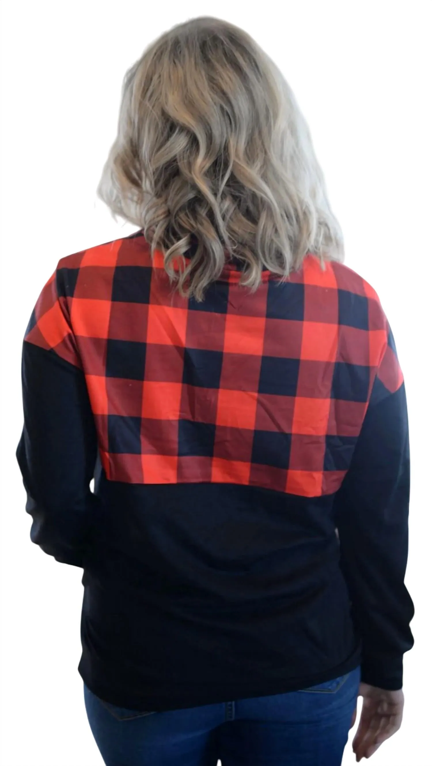 Buffalo Plaid Zip Up Pullover In Red/black