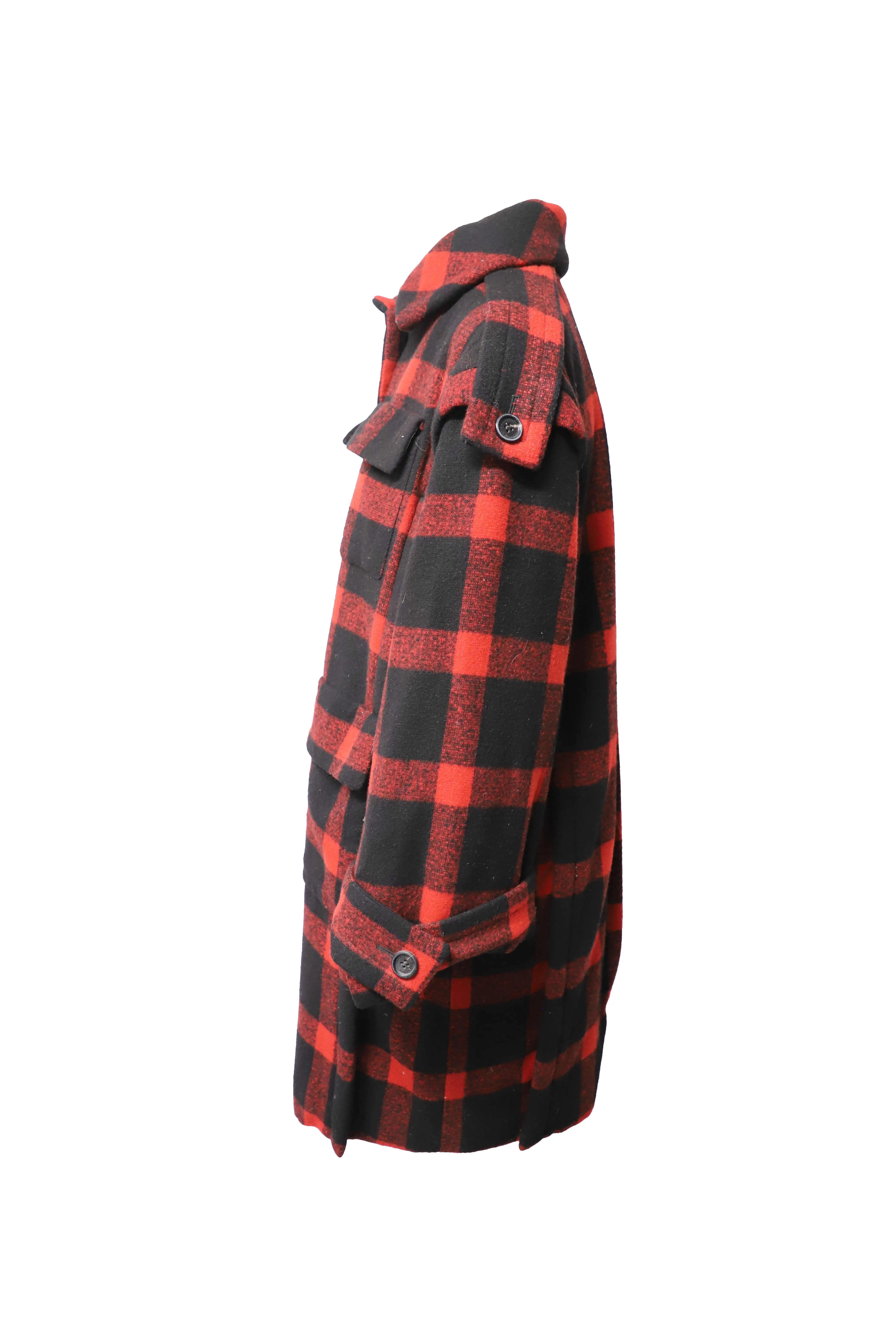 Burberry Plaid Winter Coat in Red Wool