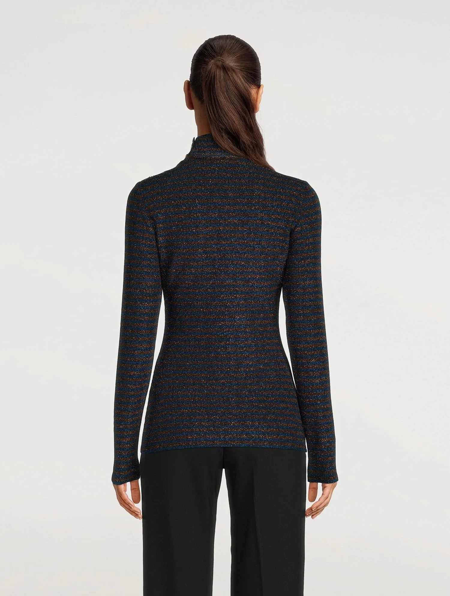 Buttoned Turtleneck Sweater In Blue/bronze Metallic Stripe
