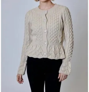 Cable-Knit Crewneck Cardigan In Almond