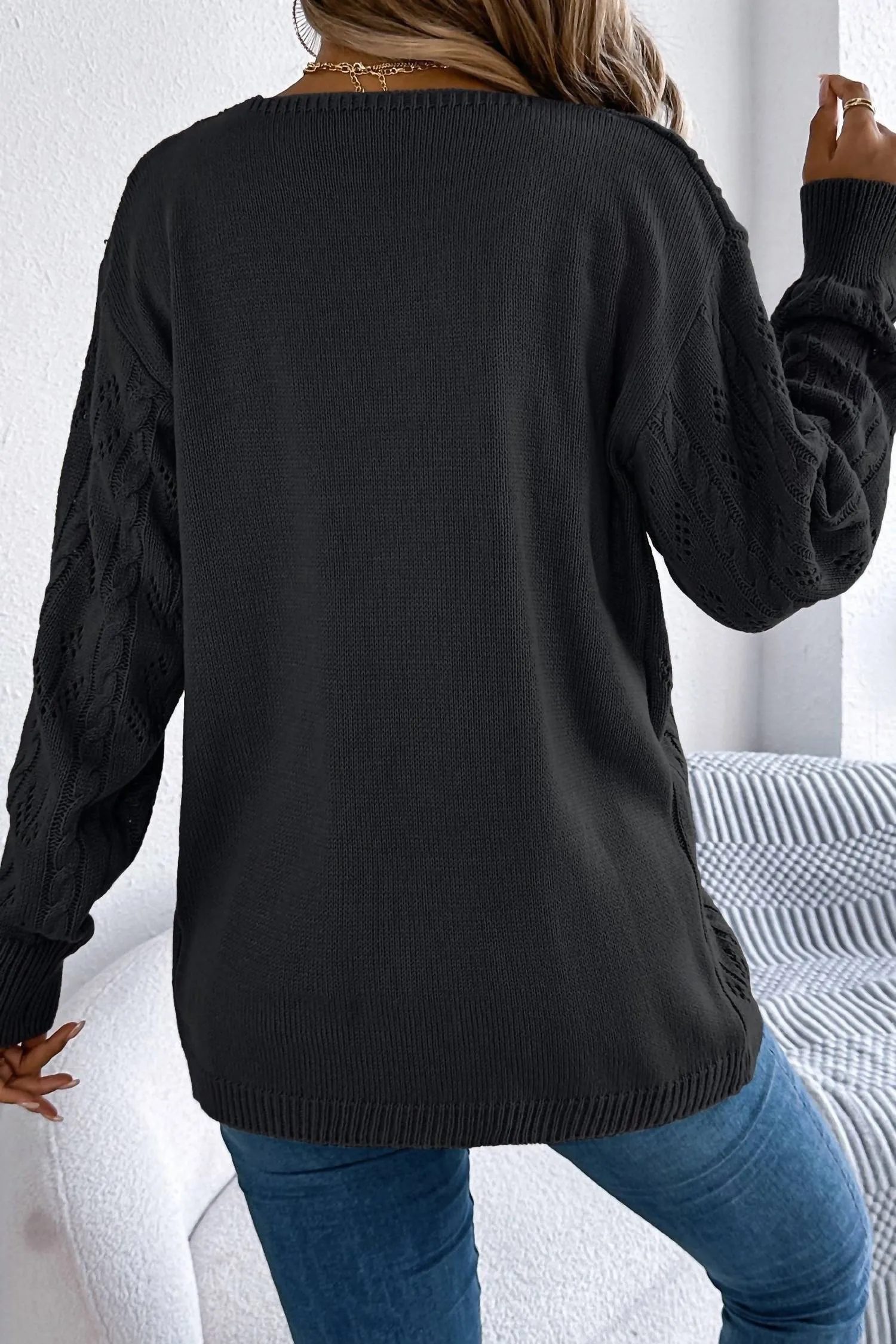 Cable Long Sleeves Cardigan In Black