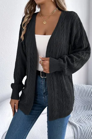 Cable Long Sleeves Cardigan In Black
