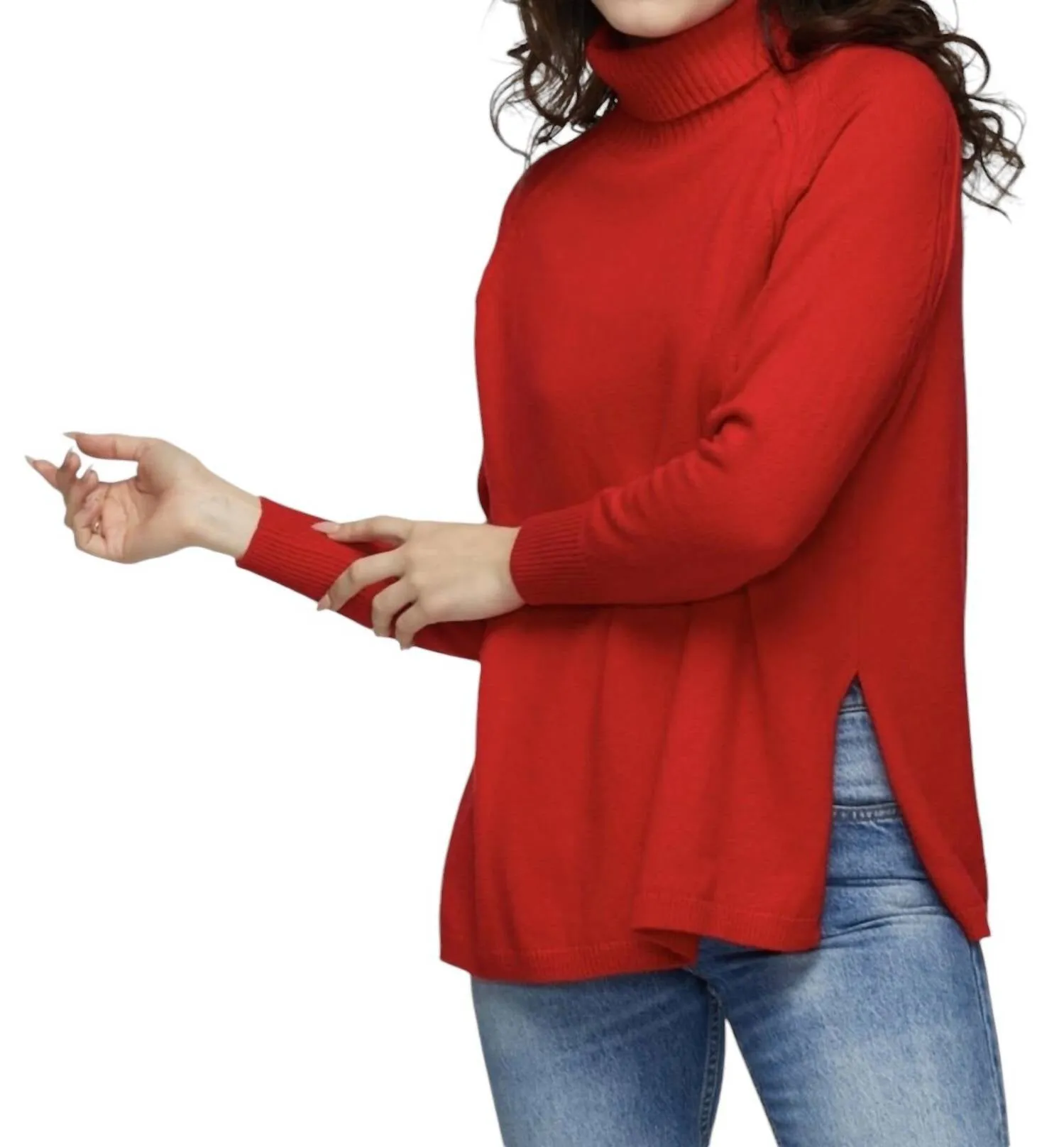 Cable Trim Sweater In Scarlet
