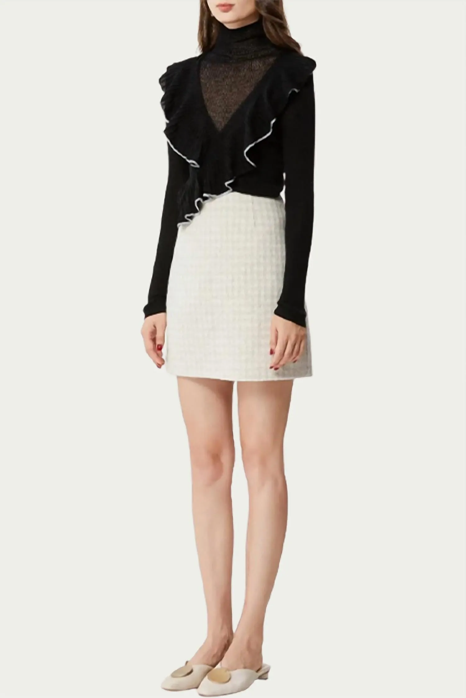 Calista Layered-Effect Ruffled Turtleneck Top In Black