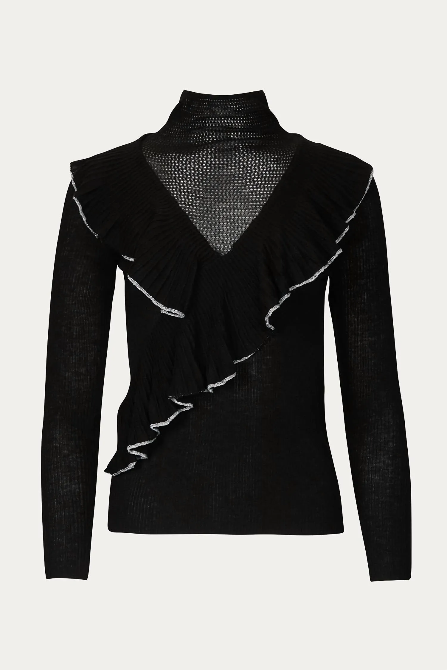 Calista Layered-Effect Ruffled Turtleneck Top In Black