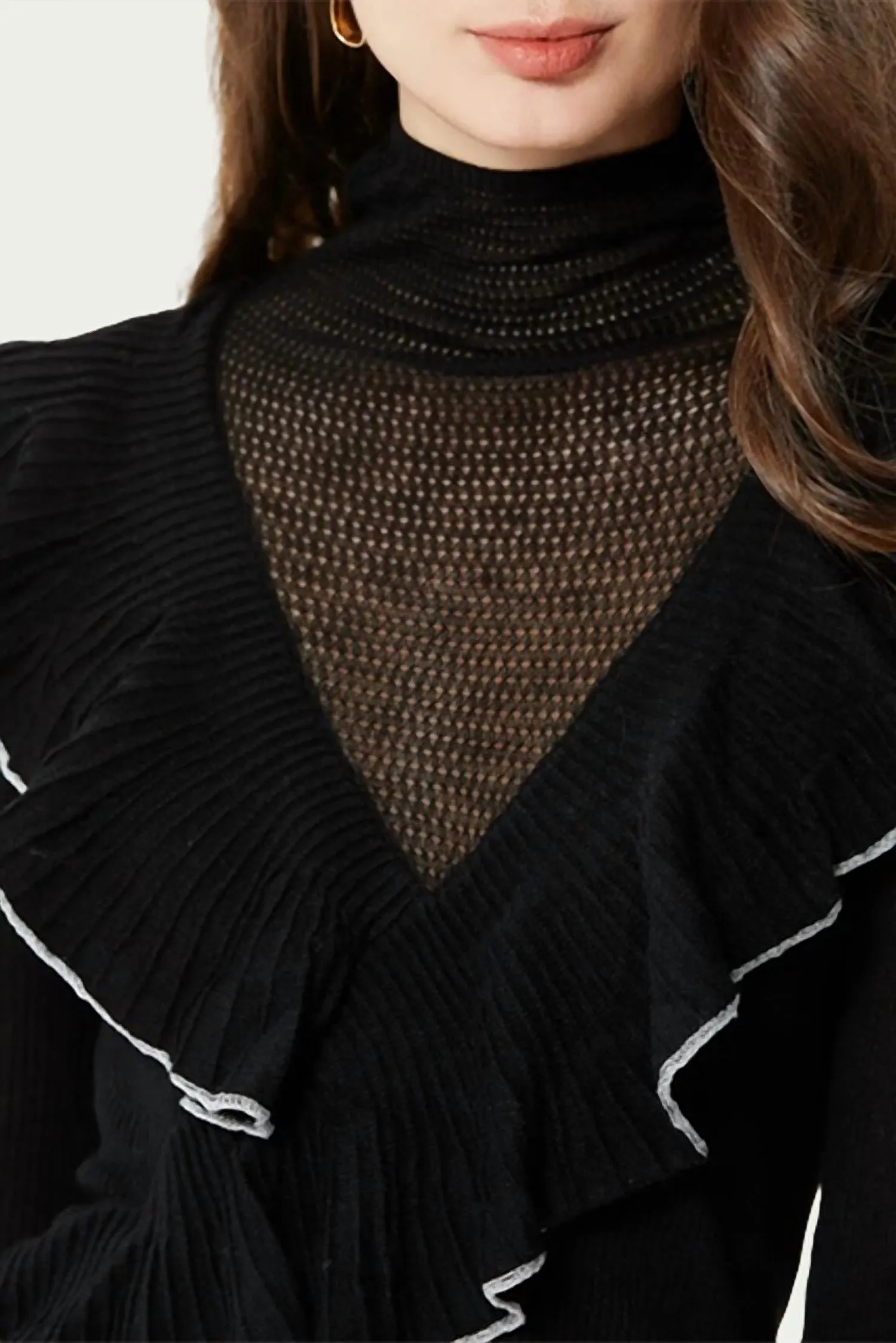 Calista Layered-Effect Ruffled Turtleneck Top In Black