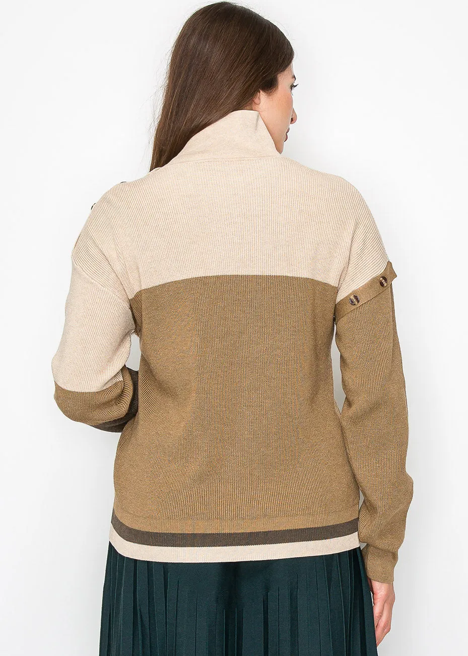 Camel Knit Sweater with Button Detailing