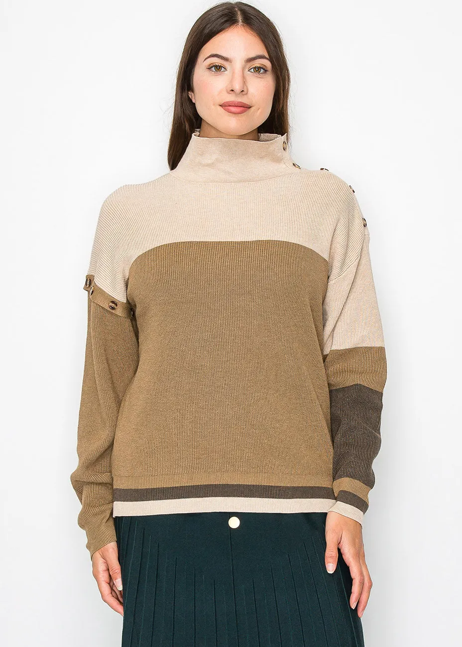 Camel Knit Sweater with Button Detailing