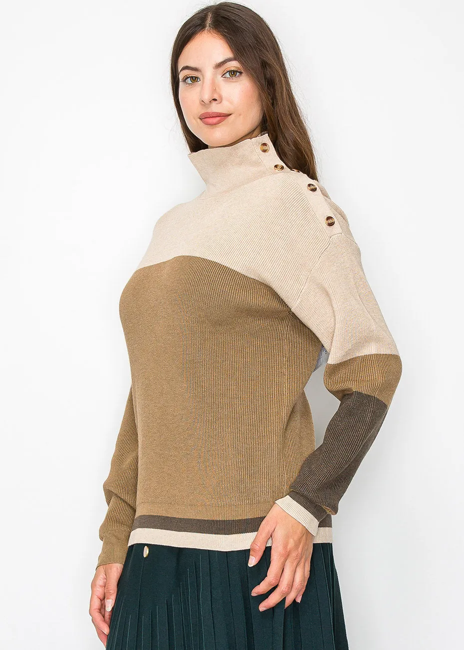 Camel Knit Sweater with Button Detailing