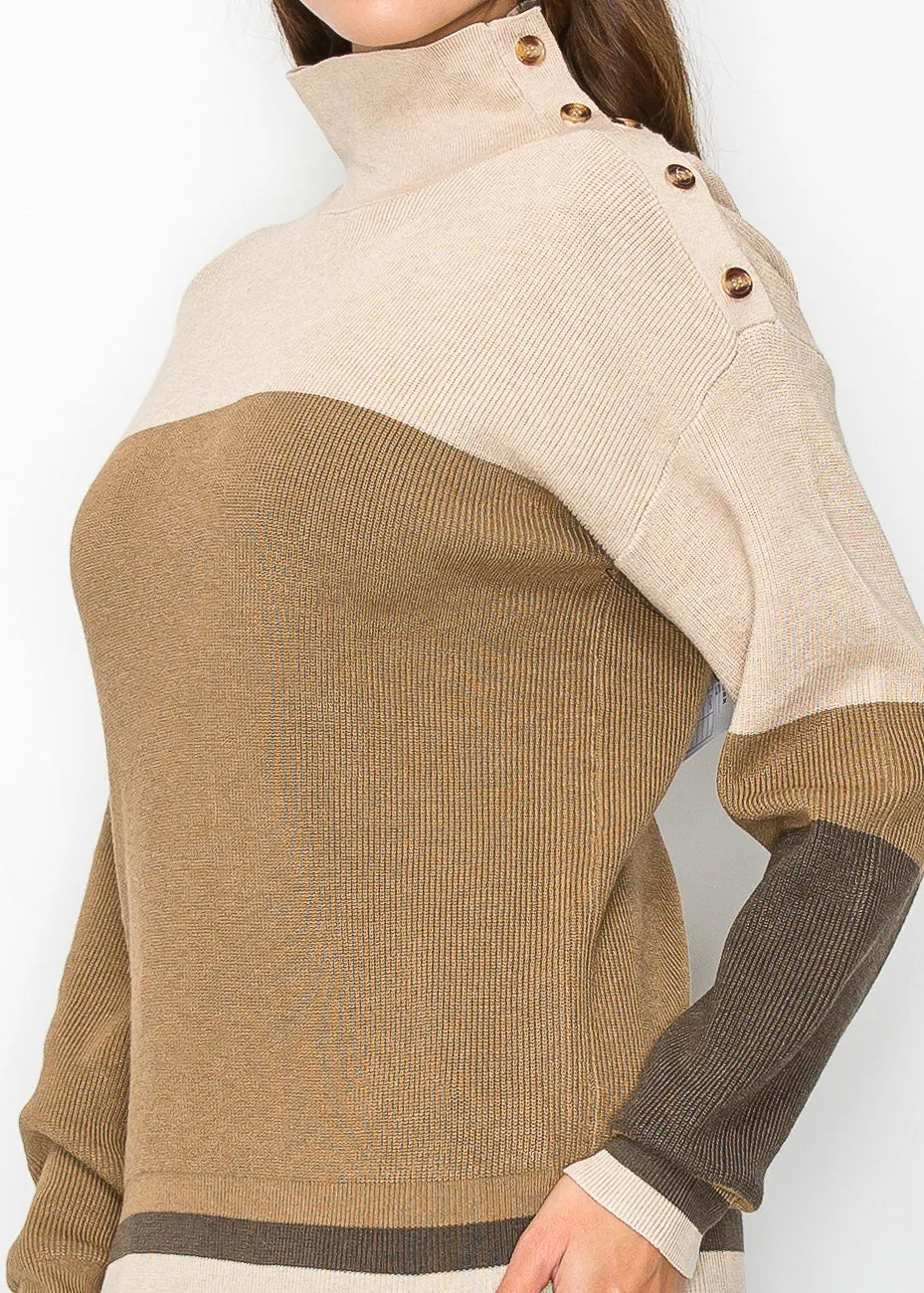 Camel Knit Sweater with Button Detailing