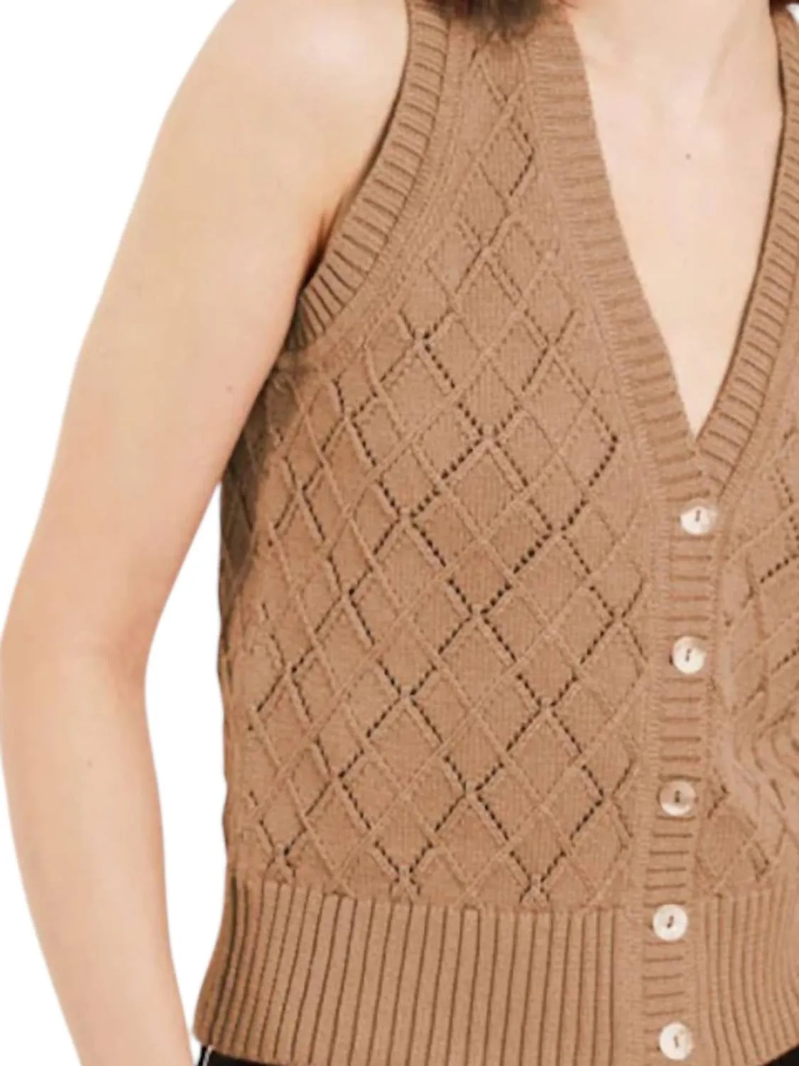 Camila Lace Argyle Vest In Brown