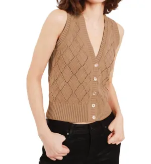 Camila Lace Argyle Vest In Brown