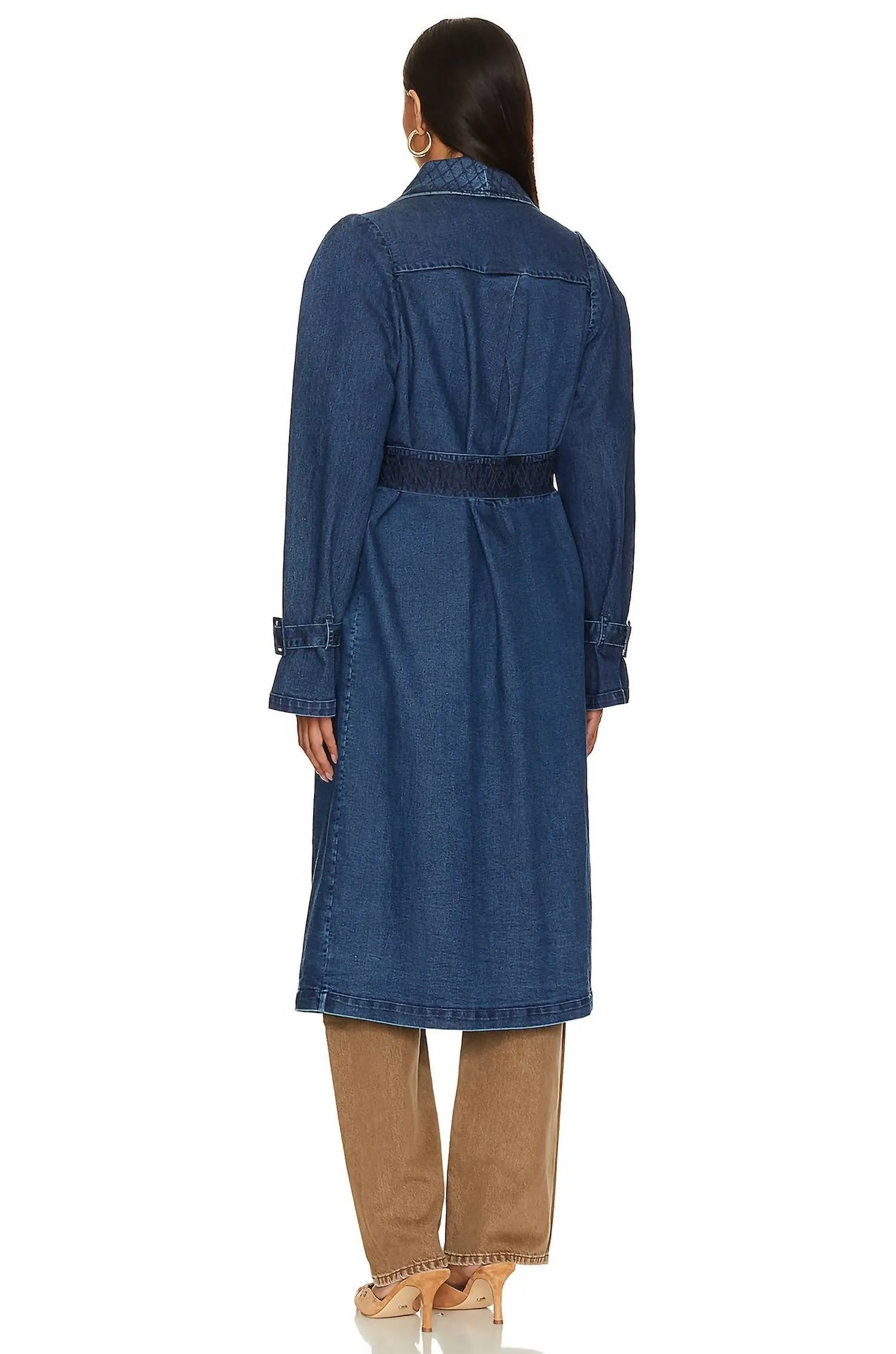 Cara Trench Coat In Medium Wash Indigo