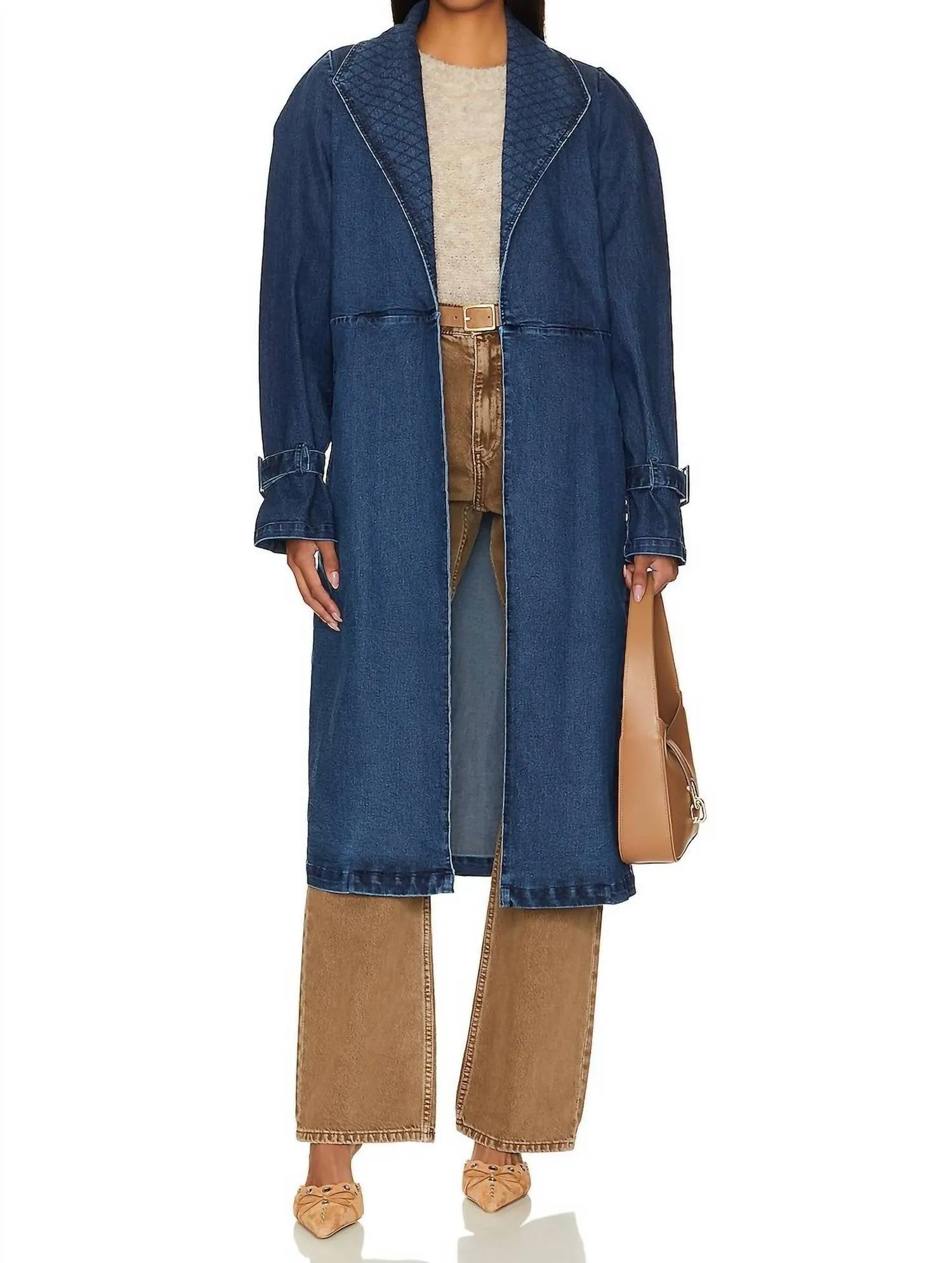 Cara Trench Coat In Medium Wash Indigo