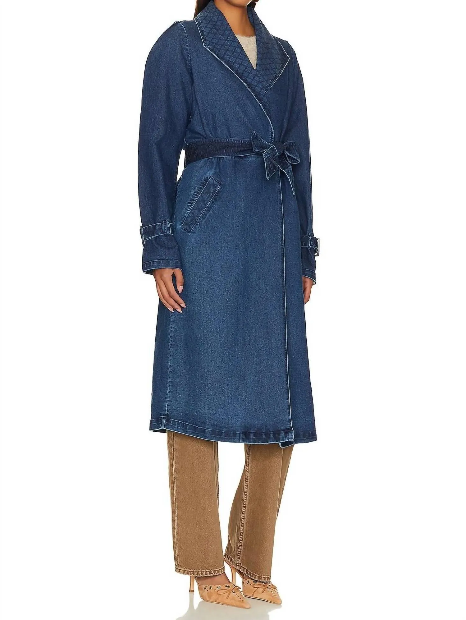 Cara Trench Coat In Medium Wash Indigo