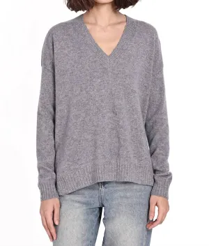 Cashmere Long And Lean V Sweater In Grey Shadow