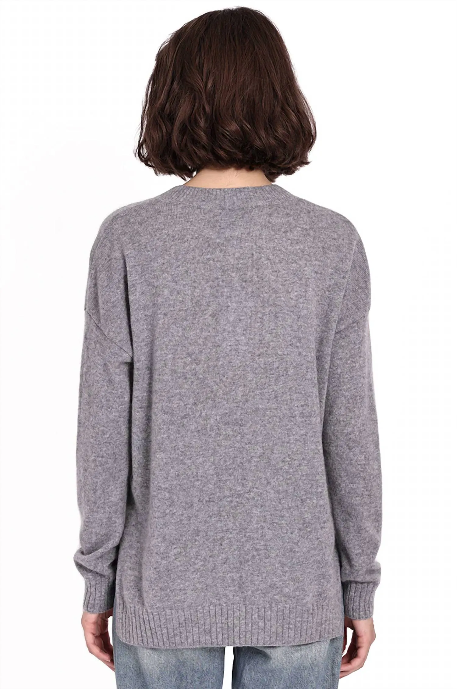 Cashmere Long And Lean V Sweater In Grey Shadow