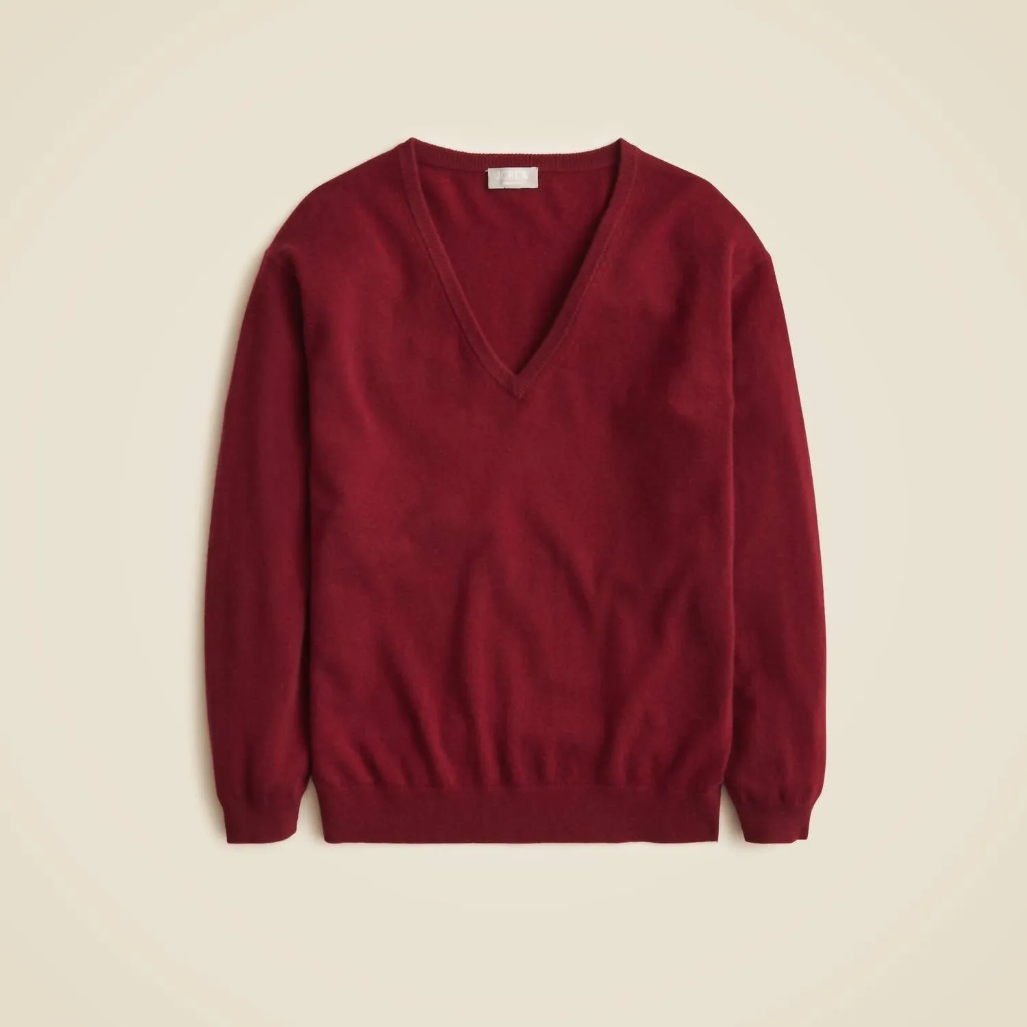 Cashmere Relaxed V Neck Sweater In Burgundy
