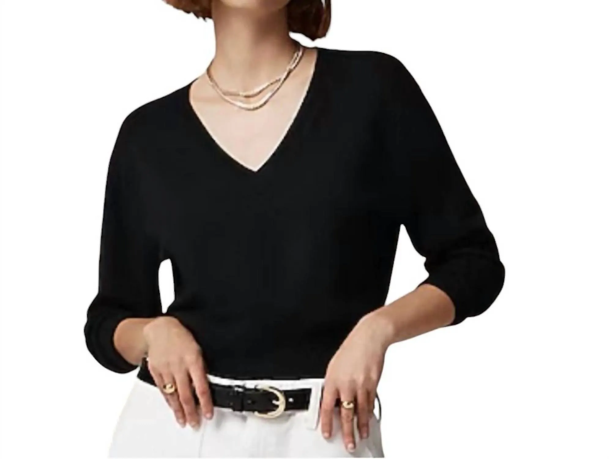 Cashmere Shrunken V-Neck Sweater In Black